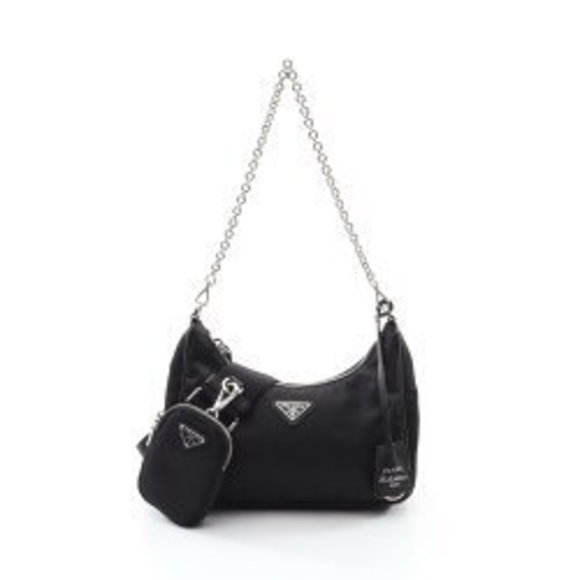 Prada Re Edition Shoulder Bag Nylon Saffiano Leather Black - Picture 1 of 8